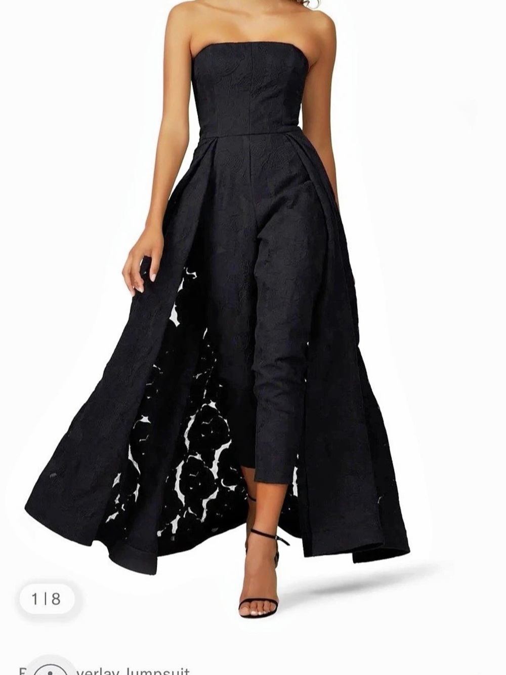 Halston Strapless Overlay Jumpsuit Black Maxi Dress